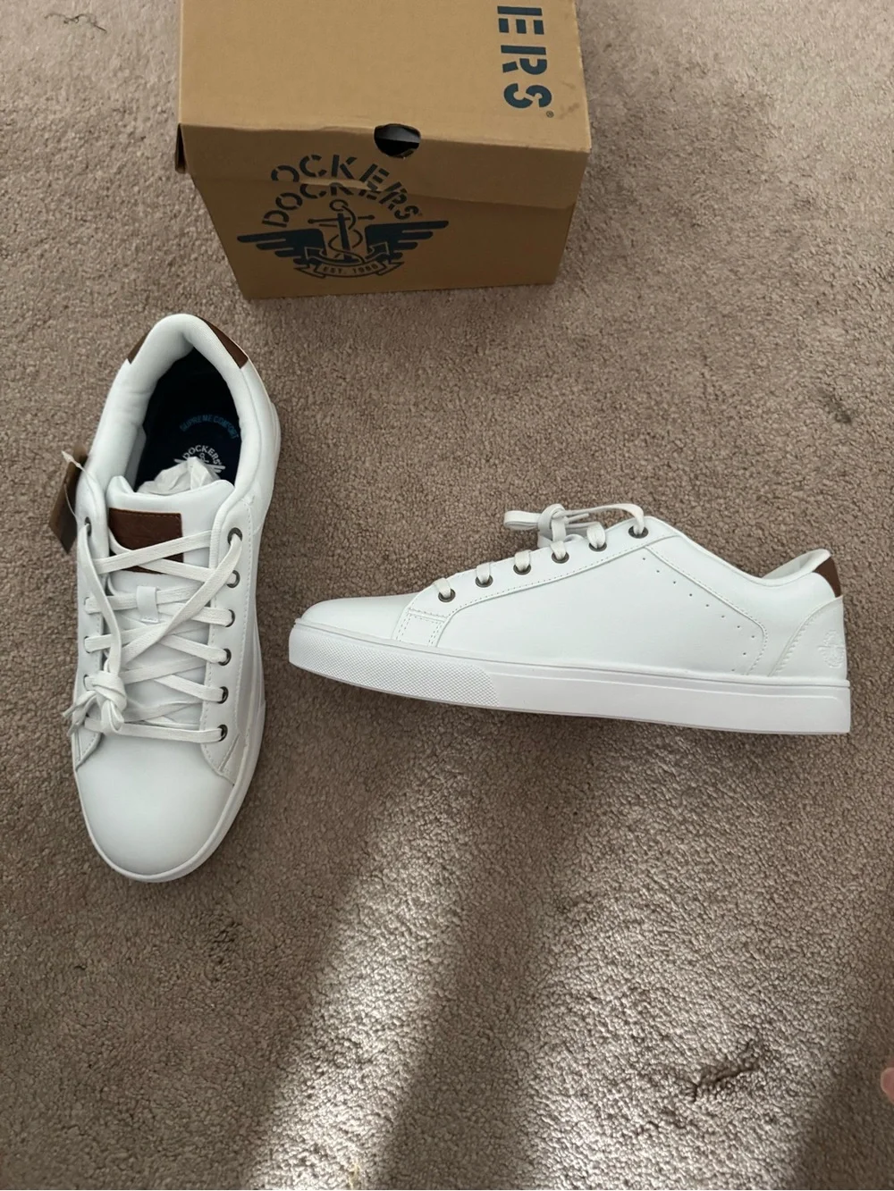Dockers Men’s White Sneakers with Brown Accents